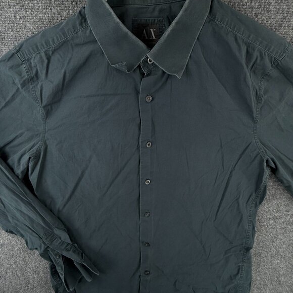 Armani Exchange Blue Long Sleeve Button Up Shirt Men Large Slim Fit Stretch - Picture 1 of 16